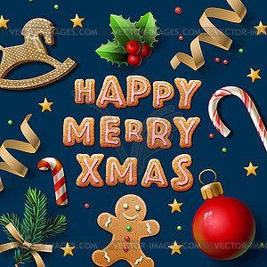 Merry Christmas greeting card with cookies - vector clip art