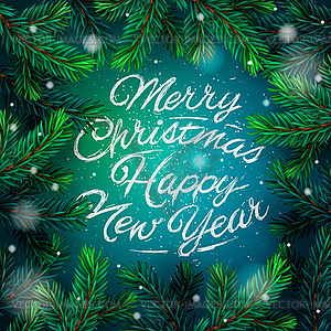 Christmas card with fir branch - vector image