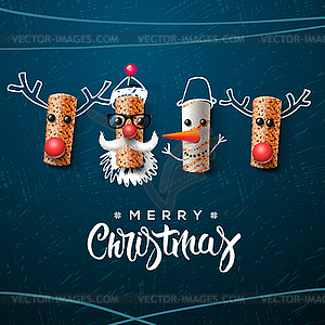 Christmas character, Santa Claus snowman, reindeer - vector image