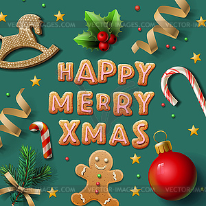 Счастливого Рождественская открытка с печеньем - изображение в формате EPS