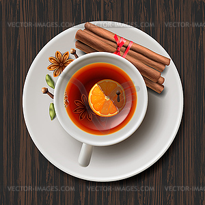 Christmas tea with spices, aromatic mulled wine - vector clipart