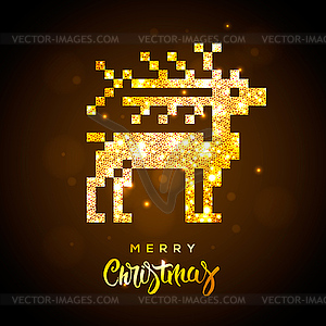 Greeting card with gold shiny reindeer - vector clipart