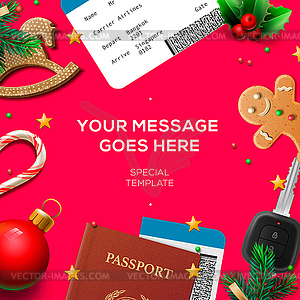 Winter holiday, Christmas travel template - color vector clipart