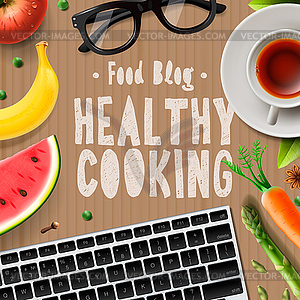 Food blog, healthy cooking recipes online - stock vector clipart