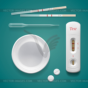 Positive pregnancy test, on turquoise - vector clipart