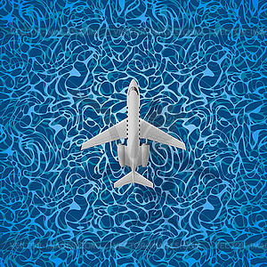 Airplane flies over sea - vector clipart