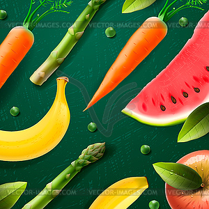 Natural fruit and vegetabels products - vector image