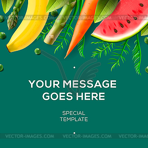 Organic food banner, fresh vegetables - vector image