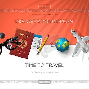 Tourism website template, time to travel - vector image