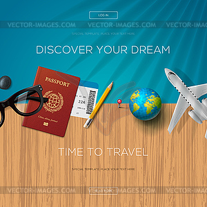 Tourism website template, time to travel - vector image