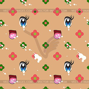 Abstract seamless pattern of cute kawaii style - vector image