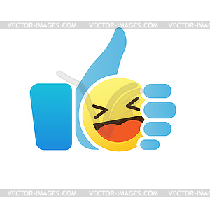 Thumb up emoticon, like icon with smiley emoji - vector image