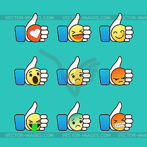 Set of Emoticons, thumb up symbol with Emoji - vector image