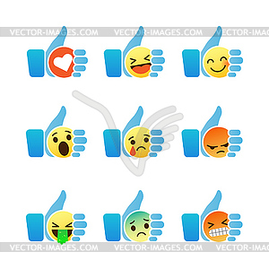 Set of Emoticons, thumb up symbol with Emoji - vector clip art