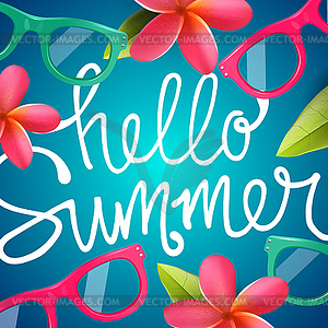 Hello summer, colorful background with Frangipani - vector clipart / vector image