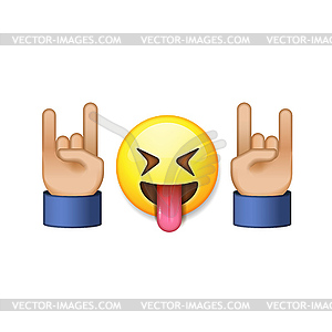 Rock and roll sign, smiling emoji icon - vector image
