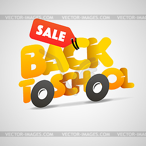 Back to school sale logo, schoolbus - vector image