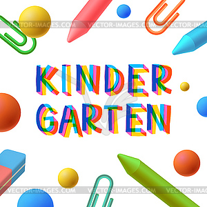 Kindergarten, preschool template, learning, study - vector clipart