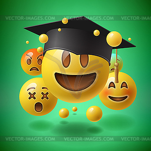 Concept for graduation, group of smiley emoticons - vector clipart