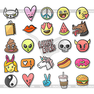 Stickers, pins, patches collection in cartoon - vector clip art
