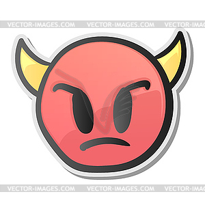 Angry face emoticon with horns, emoji smiley symbol - stock vector clipart