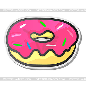 Cute pink donut, emoji sticker - vector clip art