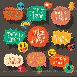 Back to school speech bubbles stickers with emoji - vector clipart