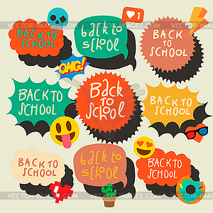 Back to school set of speech bubbles stickers with - color vector clipart