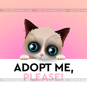 Adopt me, cute cartoon character, help animal - vector image