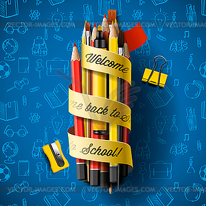 Colorful pencil crayons with text Back to school - royalty-free vector image