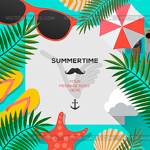 Summertime background with palms leaf,  - royalty-free vector image