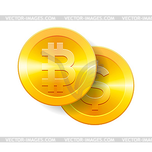 Bitcoin to dollar currency exchange. Bitcoin. Dolla - vector image