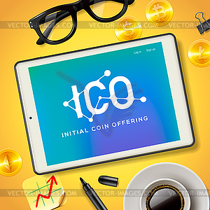 Первоначальная монета ICO предлагает бизнес-интернет - изображение в векторе / векторный клипарт