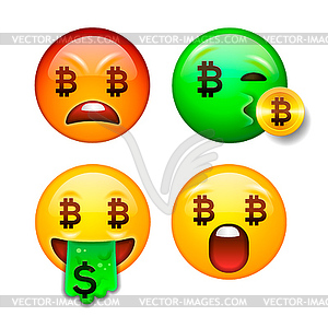 Bitcoin emoji, crypto currency character set with - vector clipart