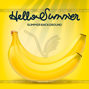 Hello Summer poster with bananas on yellow - royalty-free vector image