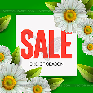 Summer Sale lettering and bouquet realistic daisy, - vector EPS clipart