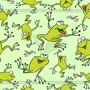 Pattern with funny frogs - vector image