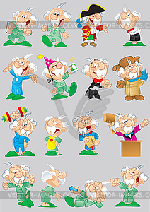 Poses and images of cartoon grandfather - vector image