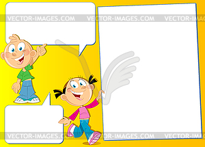 Boy and girl with posters - vector clip art