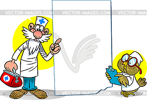 Cartoon doctor and owl - vector clipart