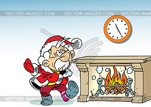 Santa Claus by the fireplace - vector clipart