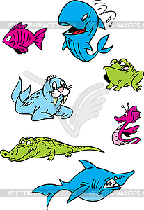 Cartoon aquatic animals - vector image