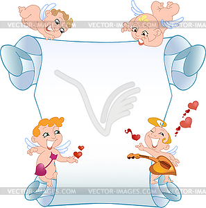 Singing cupids - vector EPS clipart