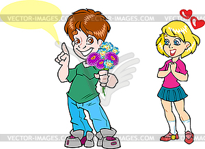 Boy gives a girl flowers - royalty-free vector image