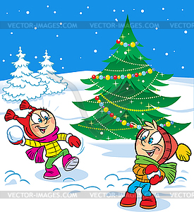 Snowball game - vector clipart