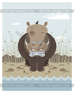 Hippo on banks of river - vector image