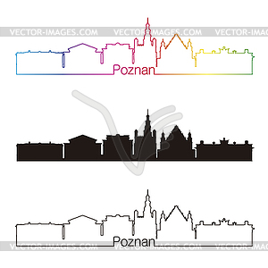 Poznan skyline linear style with rainbow - vector image