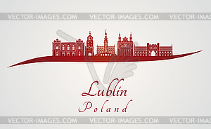Lublin skyline in red - vector image