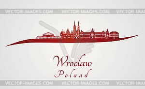 Wroclaw skyline in red - vector image