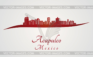 Acapulco skyline in red - vector image